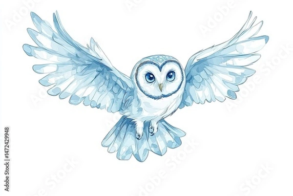 Obraz Magical blue owl in flight, watercolor style bird with outstretched wings
