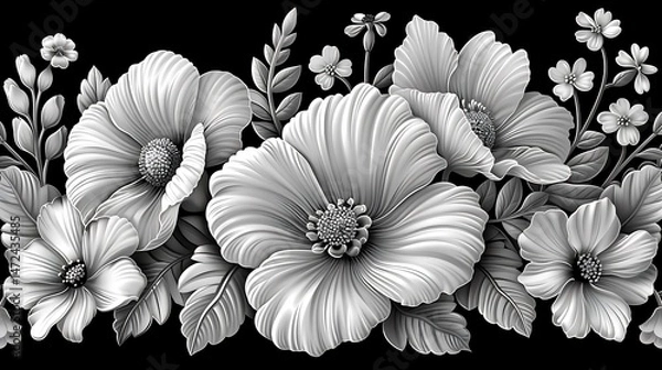 Fototapeta Artistic line flower pattern border high resolution picture