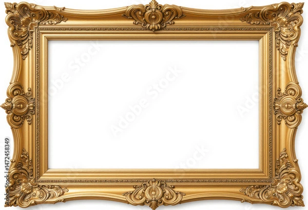 Obraz Ornate Vintage Gold Frame with Empty White Center on White Background