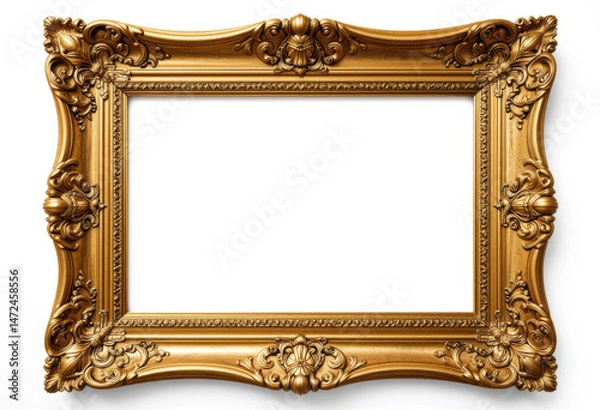 Obraz Ornate Vintage Gold Frame with Blank White Center on White Background