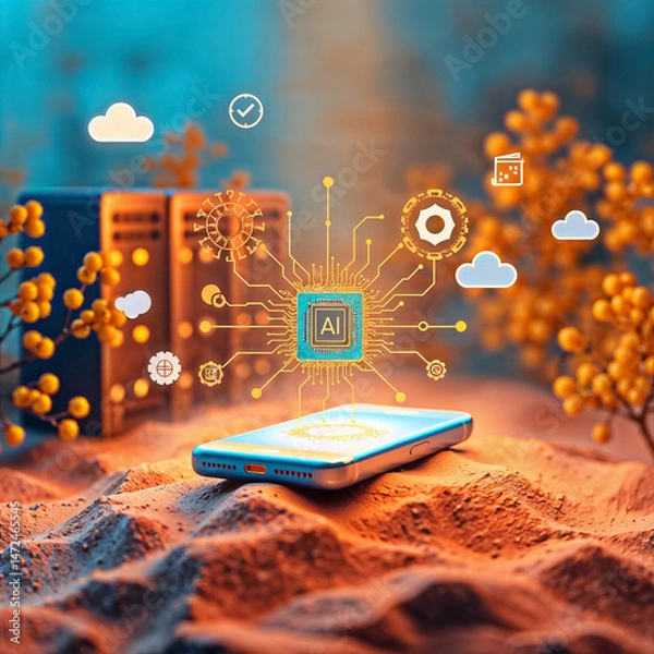 Fototapeta 3D isometric illustration of a cloud computing system technology