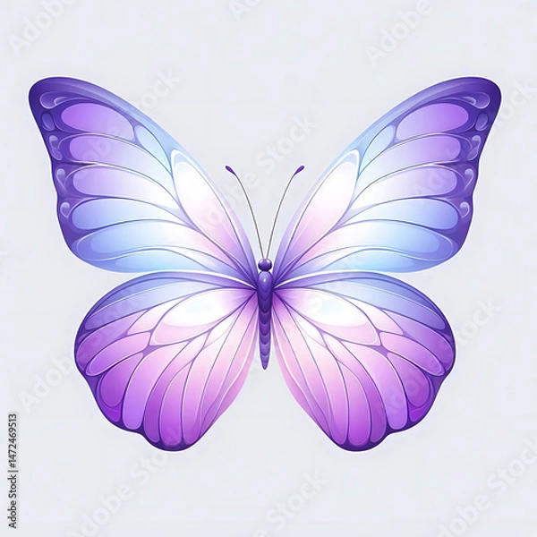 Fototapeta Delicate Purple Butterfly Illustration. Soft Gradient Wings and Minimalist White Background