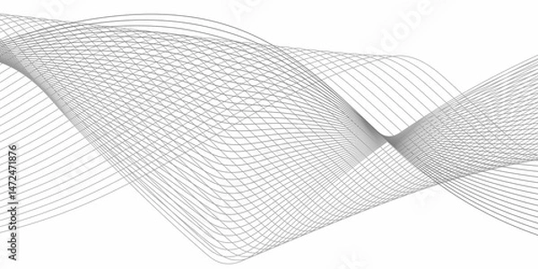 Obraz minimalistic vector illustration featuring a smooth, flowing wave pattern made of thin, evenly spaced horizontal black lines on a white background. 