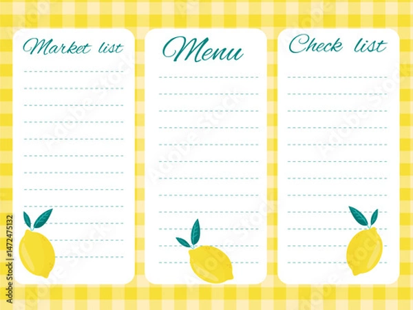Fototapeta a set of cards for writing down grocery lists, menus and to-dos with bright, juicy lemon colors