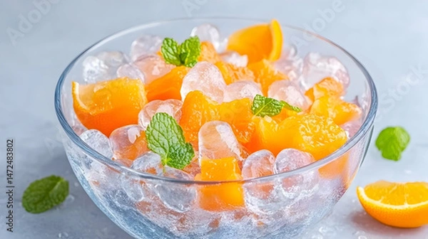 Fototapeta Refreshing citrus fruit salad with ice