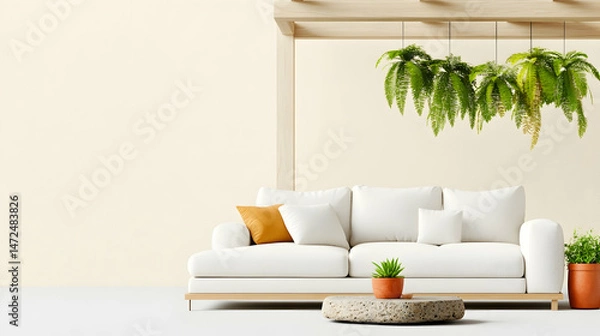 Fototapeta Relaxing, minimalist outdoor seating area with natural elements