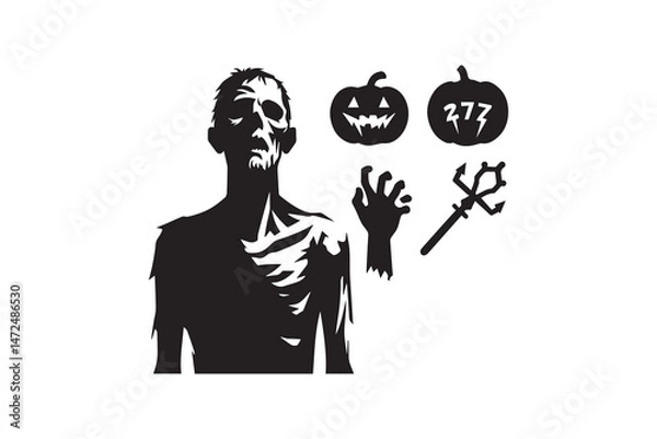 Fototapeta simple and unobtrusive Halloween Zombie vector silhouette illustration isolated in white background