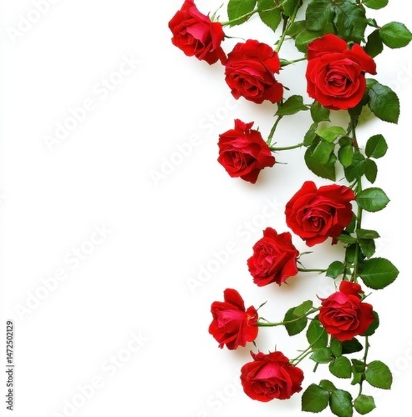 Fototapeta Beautiful arrangement of fresh red roses on bright background, symbolizing love, romance, and elegance for various creative projects and designs