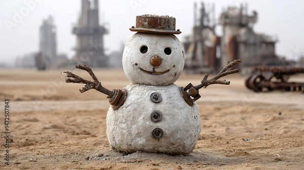 Obraz Scrap heap snowman in desolate landscape