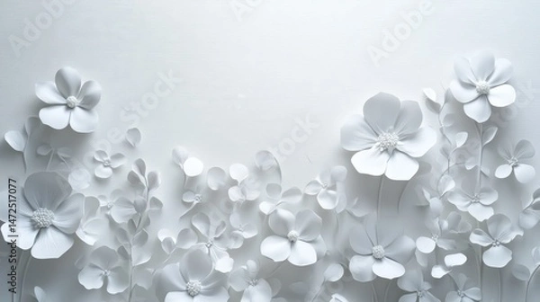 Fototapeta Delicate White Paper Flowers on Textured Background
