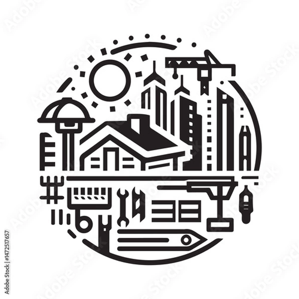 Fototapeta black and white editable construction logo vector