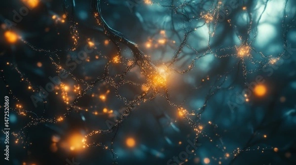 Fototapeta Neural connections illuminate brain activity digital realm abstract art scientific environments close-up innovation and discovery