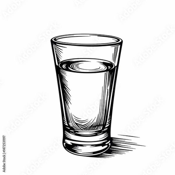 Obraz Illustration of vodka shot glass on white background, celebration concept