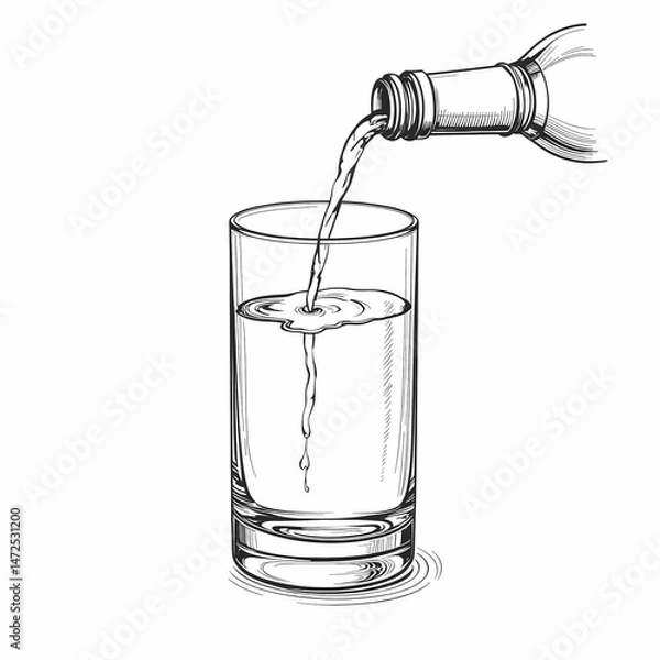 Obraz Sketch of vodka pouring into glass on white background, drink concept