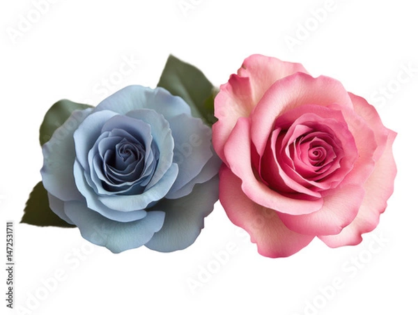 Obraz Beautiful blue and pink roses in a bright natural setting. Isolated on transparent background, png.
