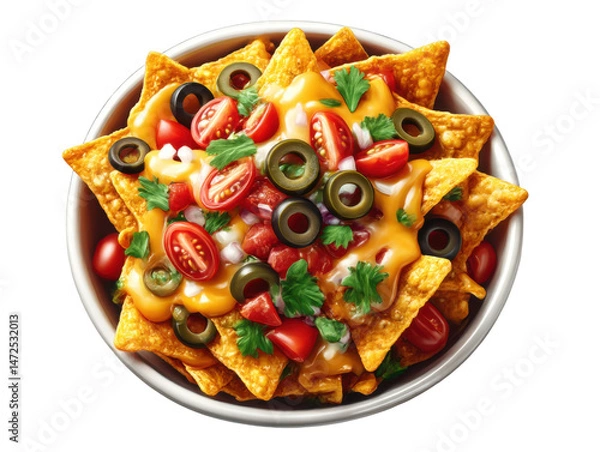 Obraz Delicious nachos with fresh toppings kitchen food photography bright. Isolated on transparent background, png.