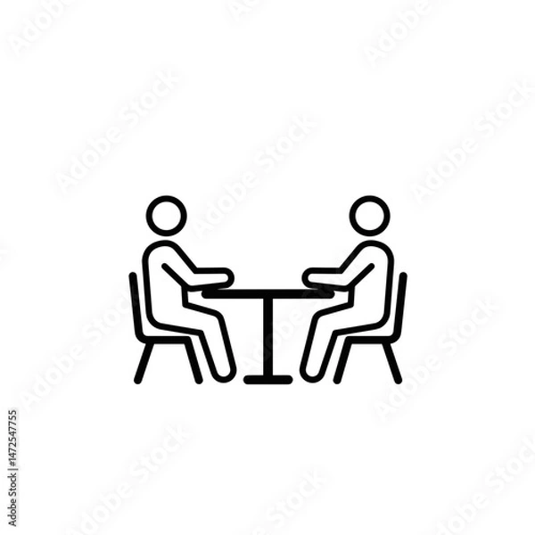Fototapeta Two people discussing at a table in a minimalistic style  