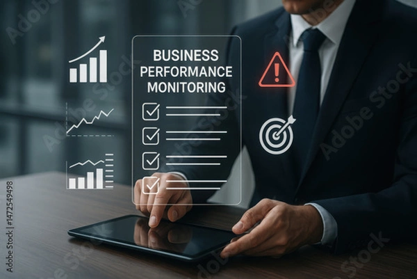Obraz Checklist business performance monitoring concept, Business using tablet online survey filling out check digital form task, online survey question form, target marketing planning with quality control 