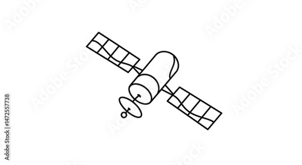 Fototapeta Illustration of a Satellite in Black and White Outline Style