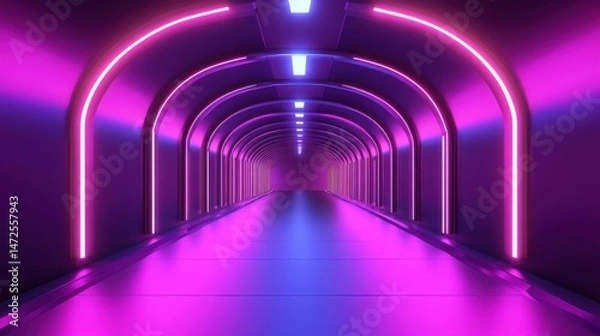 Fototapeta Neon-lit Tunnel with Vibrant Lighting and Futuristic Atmosphere