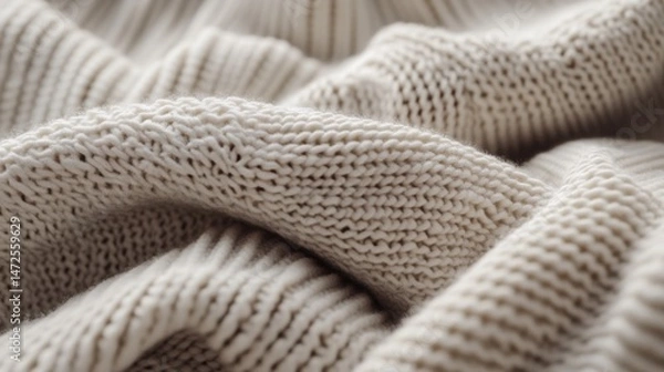 Fototapeta Soft Beige Knit Fabric with Intricate Textures and Patterns
