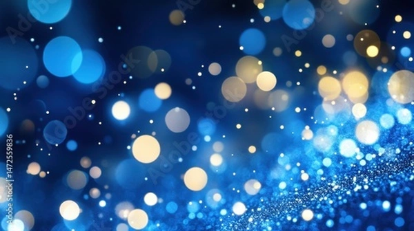 Fototapeta Soft Blue and Gold Bokeh Lights on Dark Background for Events