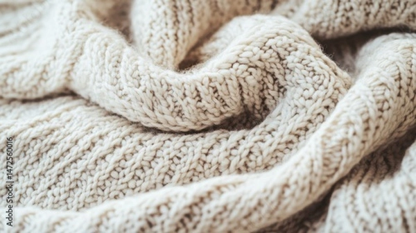Fototapeta Soft Cream Knitted Fabric Texture Wavy Background Detail