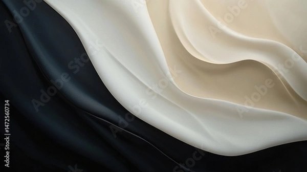 Fototapeta Soft Textures of Black and Cream Fabric Flowing Elegantly Together