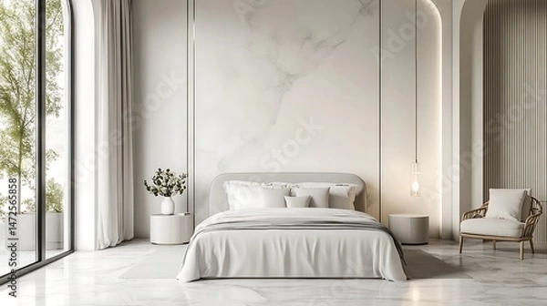 Fototapeta Modern minimalist bedroom interior. (3)