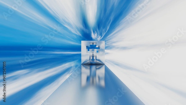 Fototapeta abstract background glossy rows of rectangles with a cross-shaped hole going into the distance against the blue sky. 3d render illustration