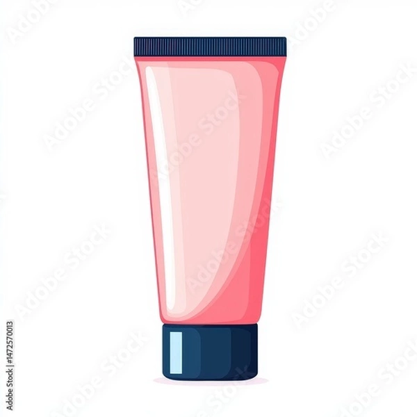 Fototapeta A pink cosmetic tube with a dark cap, isolated on a white background.