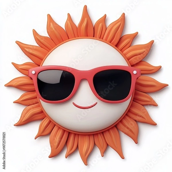 Fototapeta A smiling sun wearing red sunglasses with a playful expression on its face.