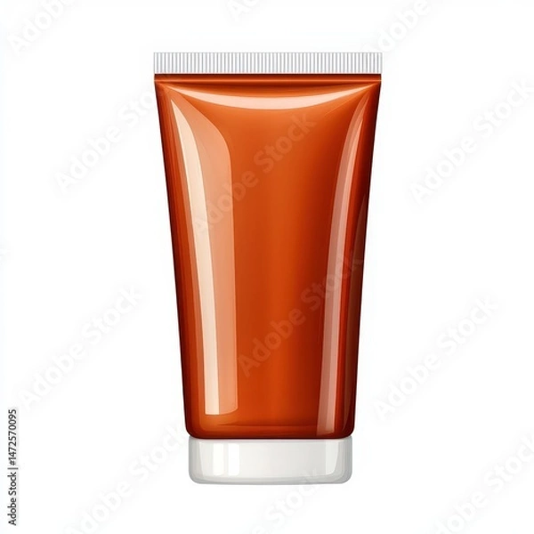 Fototapeta A brown plastic cosmetic tube with a clear cap, isolated on a white background.