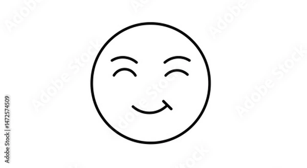 Fototapeta Smiling Face Expression with Closed Eyes Outline