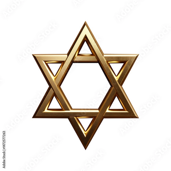 Obraz Golden Star of David symbol rendered in 3D with reflective metallic texture. Spirituality and identity concept.