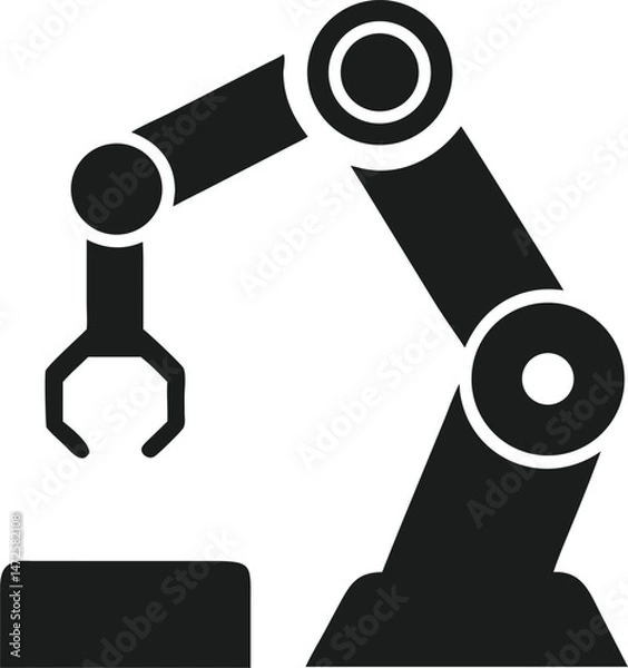 Fototapeta Industrial robotic arm icon in silhouette illustrating automated manufacturing processes.