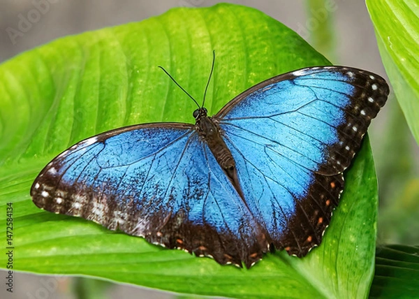 Fototapeta Close up with a colourful butterfly resting on a plant