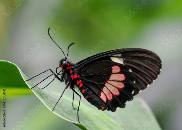 Fototapeta Close up with a colourful butterfly resting on a plant