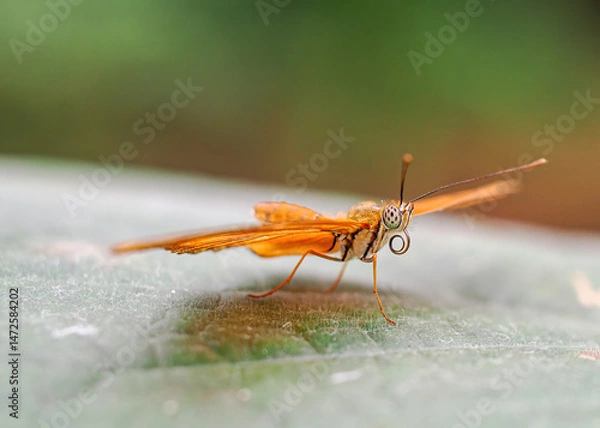 Fototapeta Close up with a colourful butterfly resting on a plant