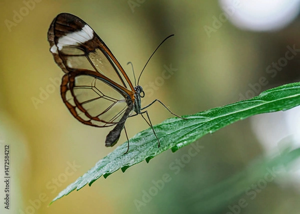 Fototapeta Close up with a colourful butterfly resting on a plant