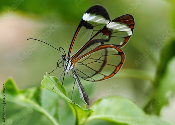 Fototapeta Close up with a colourful butterfly resting on a plant