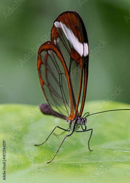 Fototapeta Close up with a colourful butterfly resting on a plant