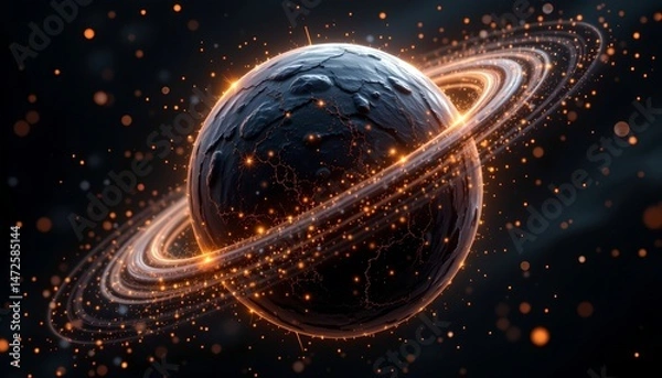 Fototapeta a dreamy 3d render of a grainy obsidian textured planet with soft glowing surface textures