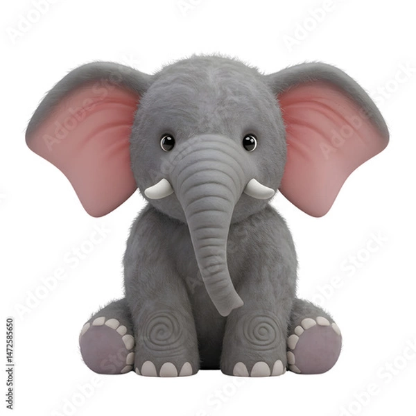 Fototapeta Adorable Plush Elephant Toy With Oversized Ears Isolated on PNG background.