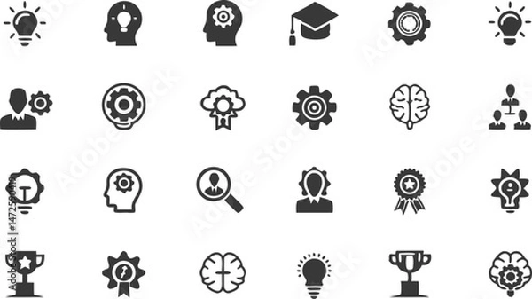 Fototapeta Icons of Inspiration and Knowledge: A comprehensive array of elegantly rendered icons represents key aspects of learning, innovation, achievement, and knowledge.