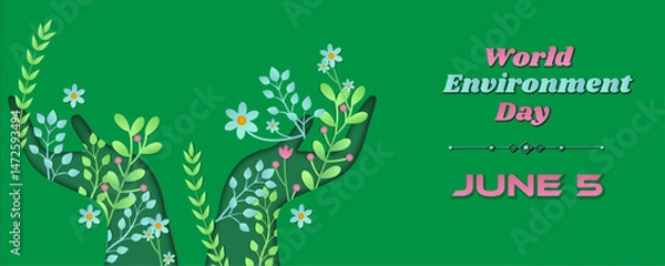 Fototapeta environment day 5 June | World Environment Day vector banner with green earth, eco-friendly icons, nature elements, trees, leaves, and sustainable environmental awareness design