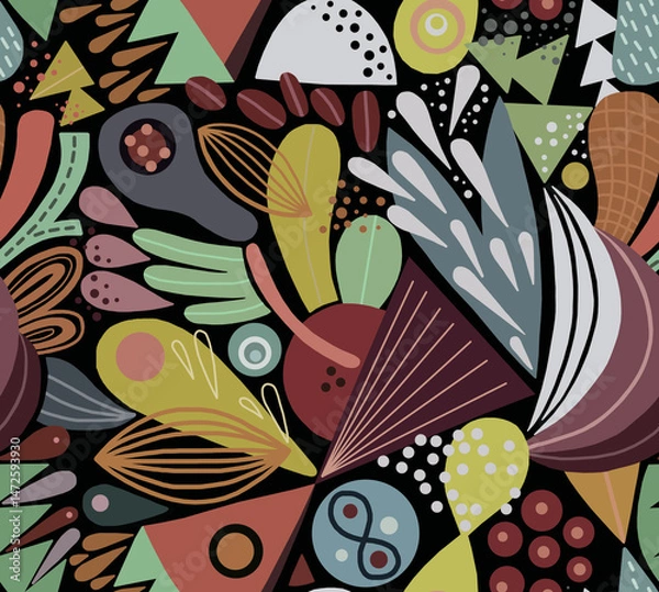 Obraz Abstract mosaic pattern painted in bright colors from geometric shapes drawn by hand.Seamless background.