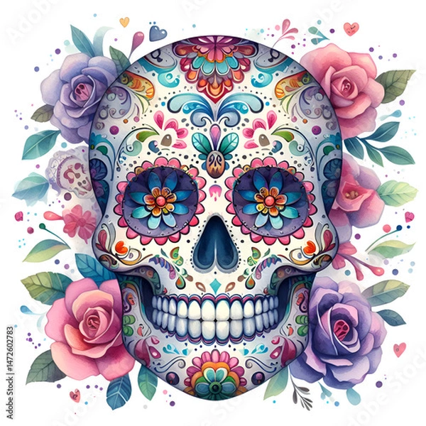 Obraz skull with flowers