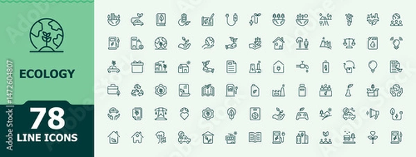 Fototapeta Ecology icon collection. Renewable perfect for logos and infographic. Minimalist editable vector stroke. Environment icon set. Editable stroke. Vector collection.