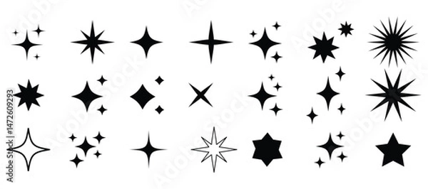 Fototapeta Star icons. Twinkling stars. Sparkles, shining burst. Christmas vector symbols isolated. Retro futuristic sparkle icons collection. collection of star icons in vector, shining icons, shiny, sparkling